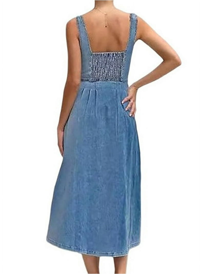 princess polly baby blue dress Women'S Strap Maxi Denim Dress Summer Sleeveless Halter Bodycon Maxi Dresses  Dark Blue XL