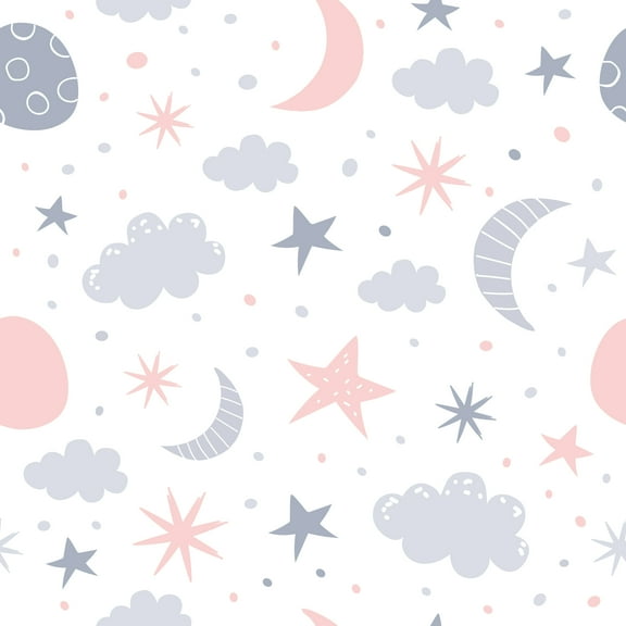 MuralsPrint Baby Clouds and Stars Nursery Removable Wallpaper - 10'ft H x 24''inch W
