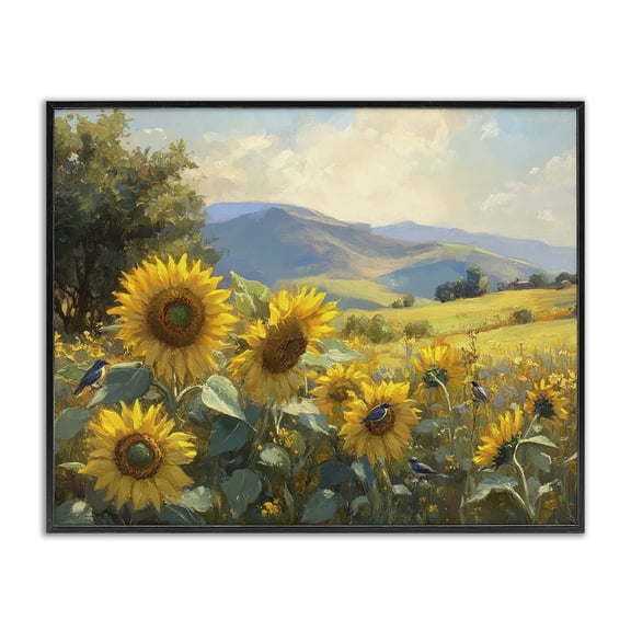 Stupell Industries Traditional Sunflower Dream Distant Mountains Black Framed Giclee Art, 14 x 11, by Petals Prints Design