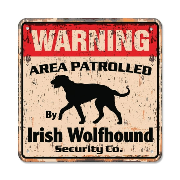 IRISH WOLFHOUND Vintage Security Sign Area Patrolled dog watch guard lover owner pet gift Rigid Plastic | Indoor/Outdoor | 17" Wide