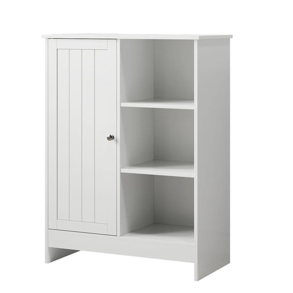 S-HOME White MDF Floor Cabinet with 1 Door and 3 Shelves, Versatile Storage for Bathrooms, Living Rooms, or Offices