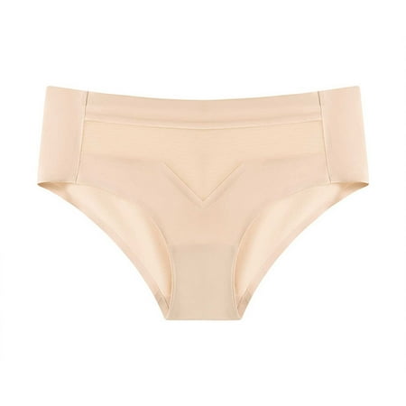 LYEAA Briefs Women Cotton Mid Waisted Cool Underwear Breathable Comfort Solid Mesh Daily Panties Seamless Fashionable Underpants Beige M