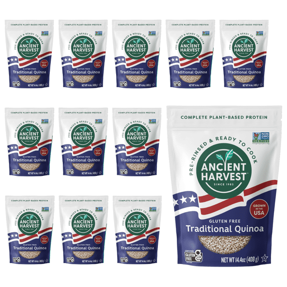 Ancient Harvest USA Grown Traditional White Quinoa, 14.4 oz Bag (Pack of 12)