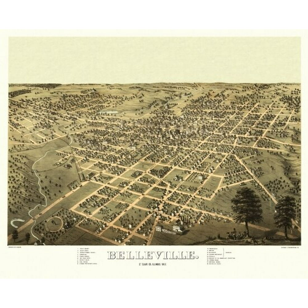 Historic Map of Belleville Illinois 1867 St. Clair County Poster Print