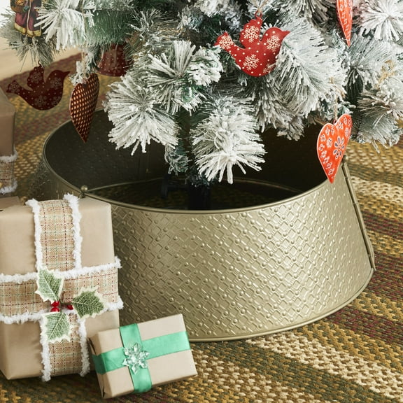 VHC Brands Lattice Metal Tree Collar Antique Gold 7.5x24x24