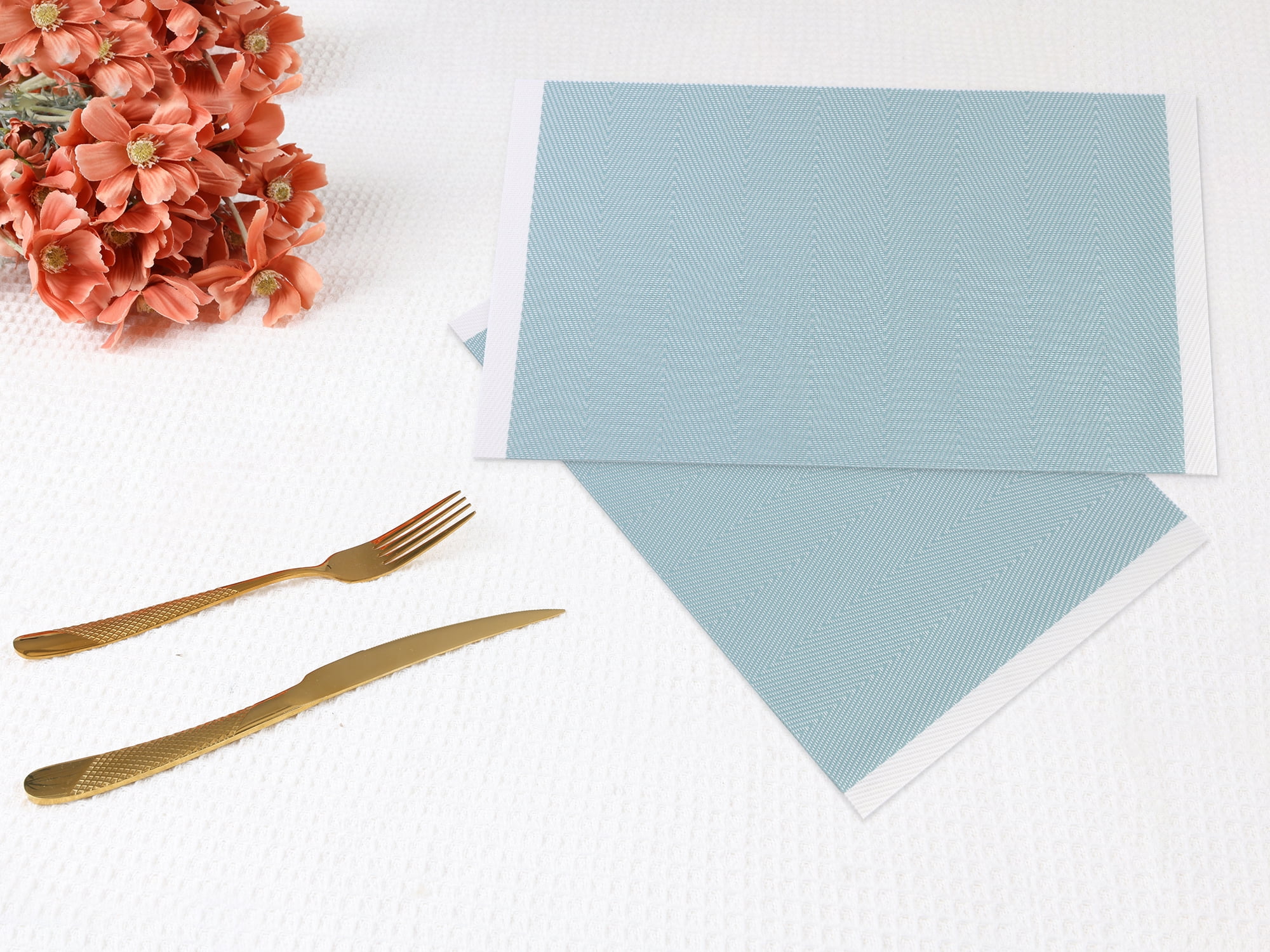 Unique Bargains Set of 6 Placemats for Kitchen Dining Table Decor Washable Blue