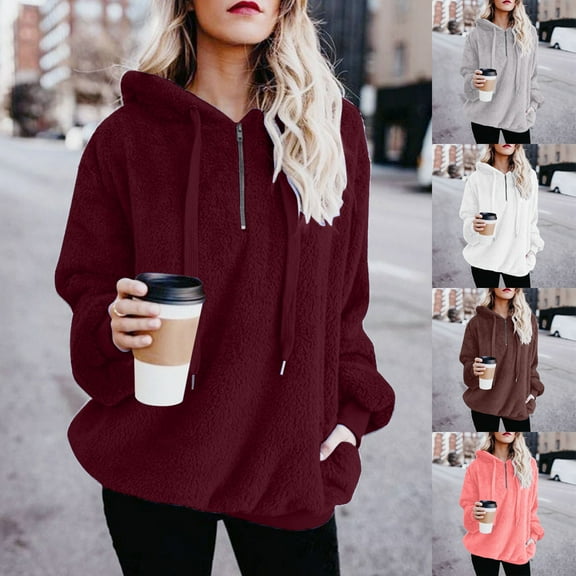 Meichang Womens Oversized Hoodie Sherpa Quarter Zip Pullover with Pocket Fuzzy Fleece Sweatshirt Winter Warm Long Sleeve Hoodies