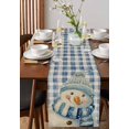 thumbnail image 4 of Christmas Blue Snowman Burlap-Cotton Table Runner 60 Inches Long,Blue Plaid Vintage Snowflake Farmhouse Table Runners,Outdoor Dining Tablecloths Decor for Baby Shower Party Wedding 13x60, 4 of 9