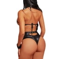thumbnail image 2 of Gibobby Conjunto de lencería Ropa interior de cuero sexy para mujer con cordones Body Lencería de cuero(Negro, G), 2 of 5