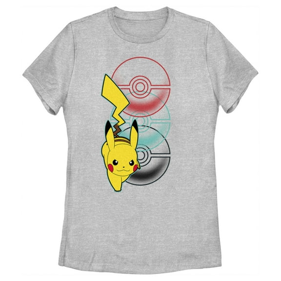 Women's Pokemon Pikachu Poke Balls  Graphic Tee Athletic Heather Large