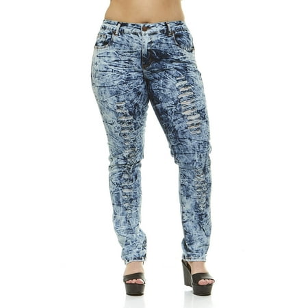 V.I.P.JEANS Ripped Distressed Washed Skinny Stretch Jeans For Women Junior or Plus Sizes