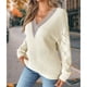 thumbnail image 4 of Suéteres de Larga para Mujer, de Otoño, con Encaje, Cuello en V, de Punto, Hombros Caídos, Jerseys, Tops. Crema S, 4 of 9