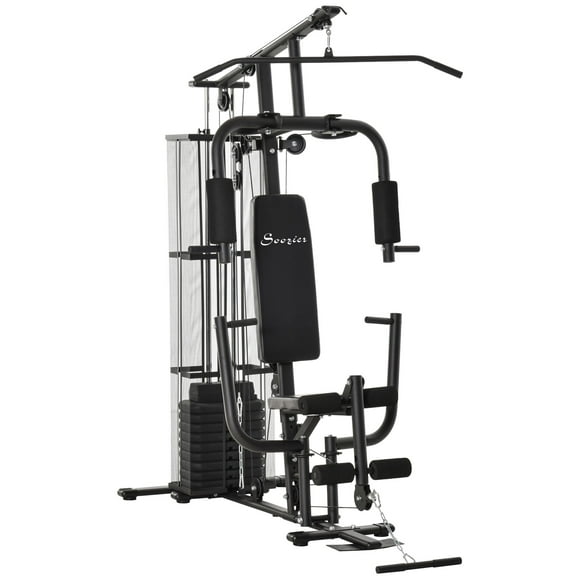 Soozier Home Gym, Multifunction Gym Equipment Workout Station with 100Lbs Weight Stack for Lat Pulldown, Leg Extensions, Preacher Bicep Curls, Triceps Pulldowns, Chest Press