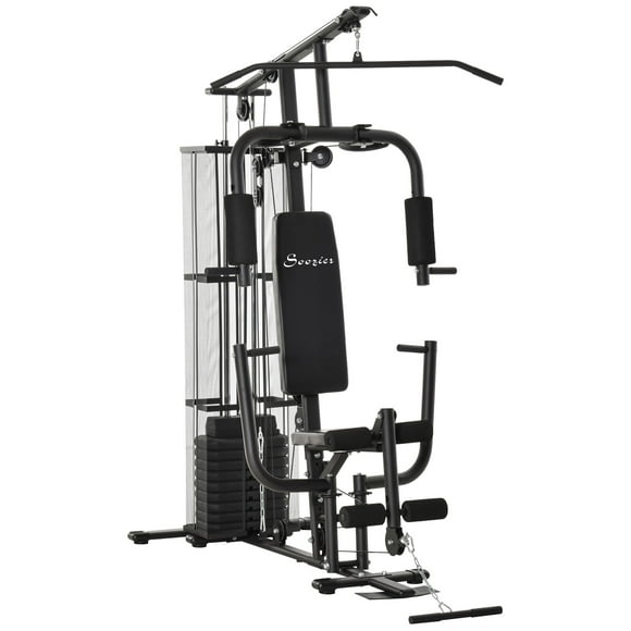 Soozier Home Gym, Station d'Entraînement Multifonctions Équipement de Gym avec 100Lbs Poids Pile pour Pulldown Lat, Extensions de Jambe, Prêcheur Biceps Curls, Triceps Pulldowns, Presse Thoracique