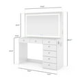 thumbnail image 3 of Boahaus Brielle Modern White Vanity Desk with Speakers, Mirror, Lights & Charging Station, 3 of 9