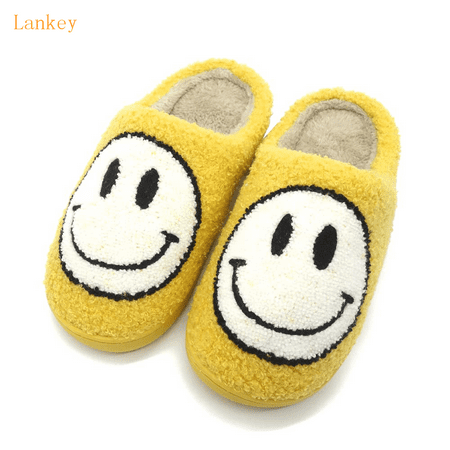 

Lankey Smiley Face Slippers for Women Men Anti-Slip Soft Plush Comfy Indoor Slippers
