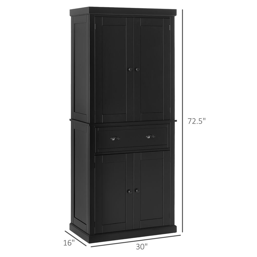GVN Kitchen Pantry,72.5" Kitchen Cabinet, Pantry Storage Cabinet with Doors and Shelves, Freestanding Food Pantry Cabinet, Black