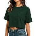 thumbnail image 2 of Women T Shirt Ladies Crew Neck Short Sleeve Solid Crop Tee Loose Fit Casual Sporty Summer Top, 2 of 6