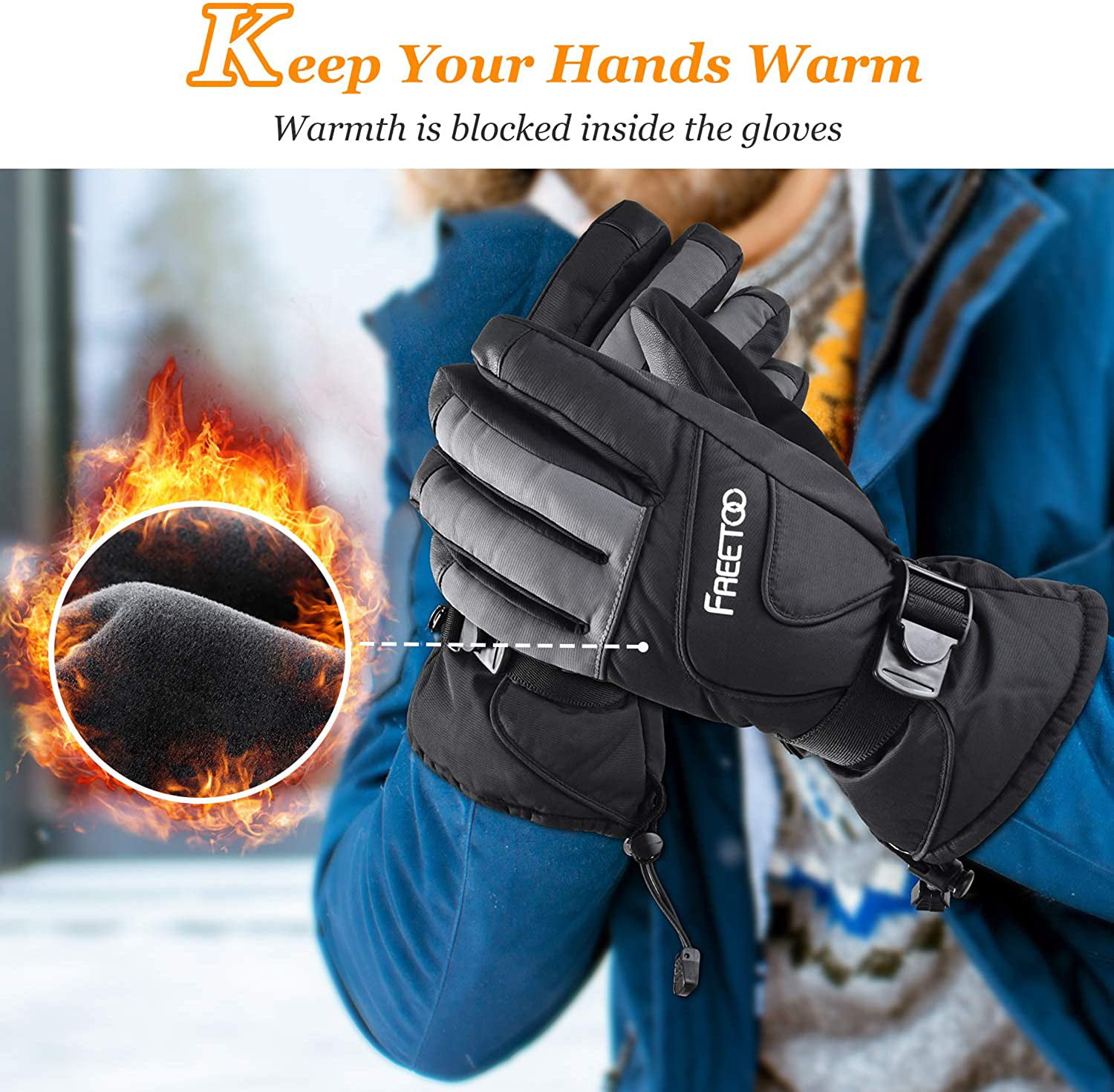 S Freetoo Men Ski Gloves Waterproof Leather Snow Gloves With Knuckle Protection 