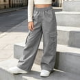 thumbnail image 3 of Mitankcoo Girls Cargo Pants Elastic Waist Wide Leg Multi Pockets Loose Casual Trousers for Kids School Daily 5-15Y, 3 of 8