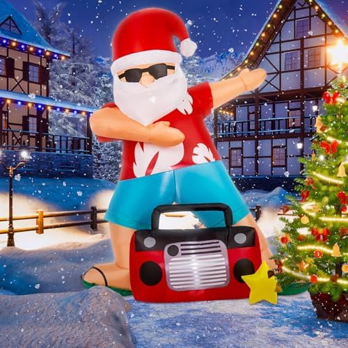 6 Ft Christmas Santa Claus Inflatables Outdoor Decorations Giant Hawaiian Blow Up Yard Decorations Xmas Tropical Blowups with LED Lights for Holiday Outdoor Indoor Yard Garden Lawn$$Garden & Patio