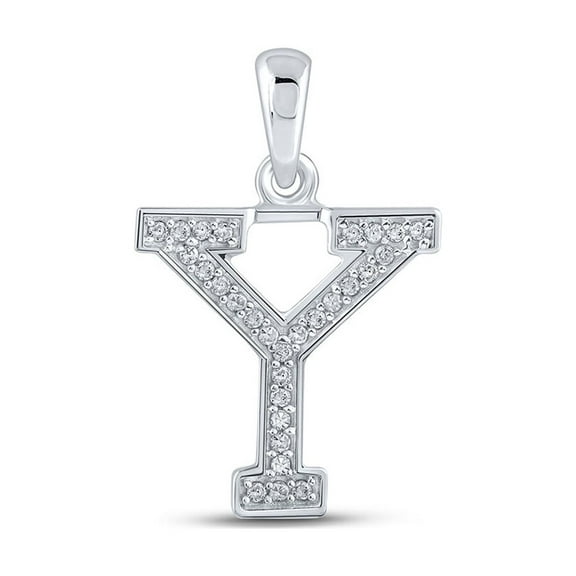 Macey Worldwide Jewelry 10k White Gold Diamond Initial Y Letter Pendant 1/12 Ctw