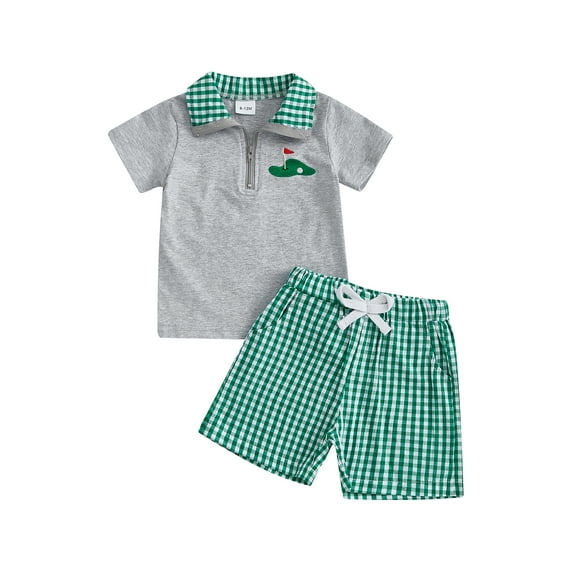 BemeyourBBs Toddler Boys Summer Outfits Golf Embroidery T-Shirts Shorts Set