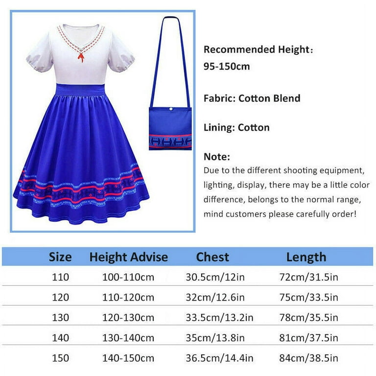 Encanto Mirabel Madrigal Girls Long Pleated Dress with Bag High Waist  Cosplay Princess Children Halloween Fancy Costume Party 