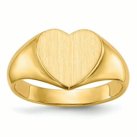 14K Yellow Gold 9.7 MM Heart Engravable Signet Ring, Size 6