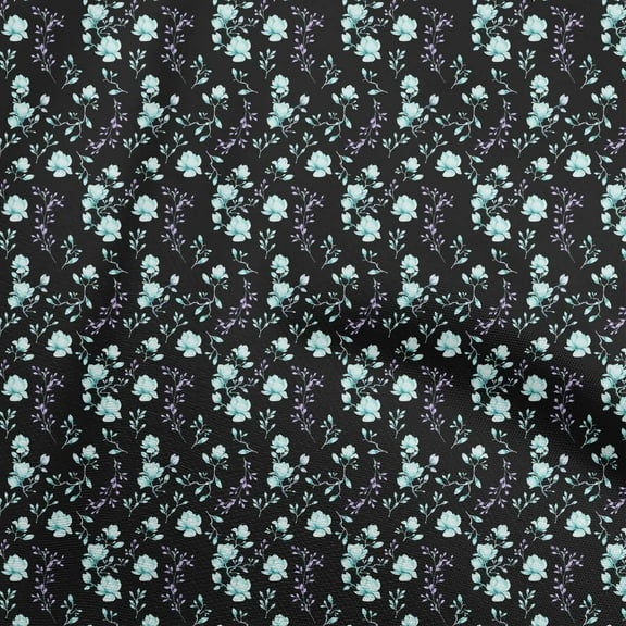 oneOone Polyester Spandex Black Fabric Watercolor Floral Fabric For Sewing Printed Craft Fabric By The Yard 56 Inch Wide-aA