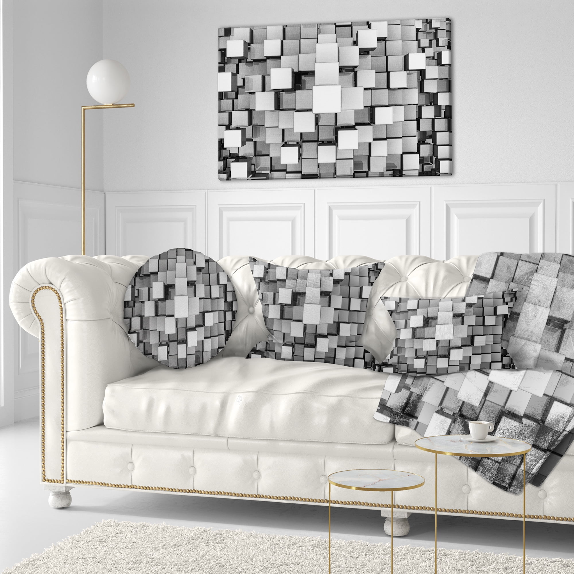 Designart Black and Grey Cubes - Contemporary Throw Pillow - 12x20