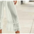 thumbnail image 3 of FAHXNVB Women Lace Trim Long Bloomers Elastic Waist Ruffle Pantaloons Cropped Flared Slips Pants Solid Color Soft Comfy Capri Pajama Bottoms, 3 of 4
