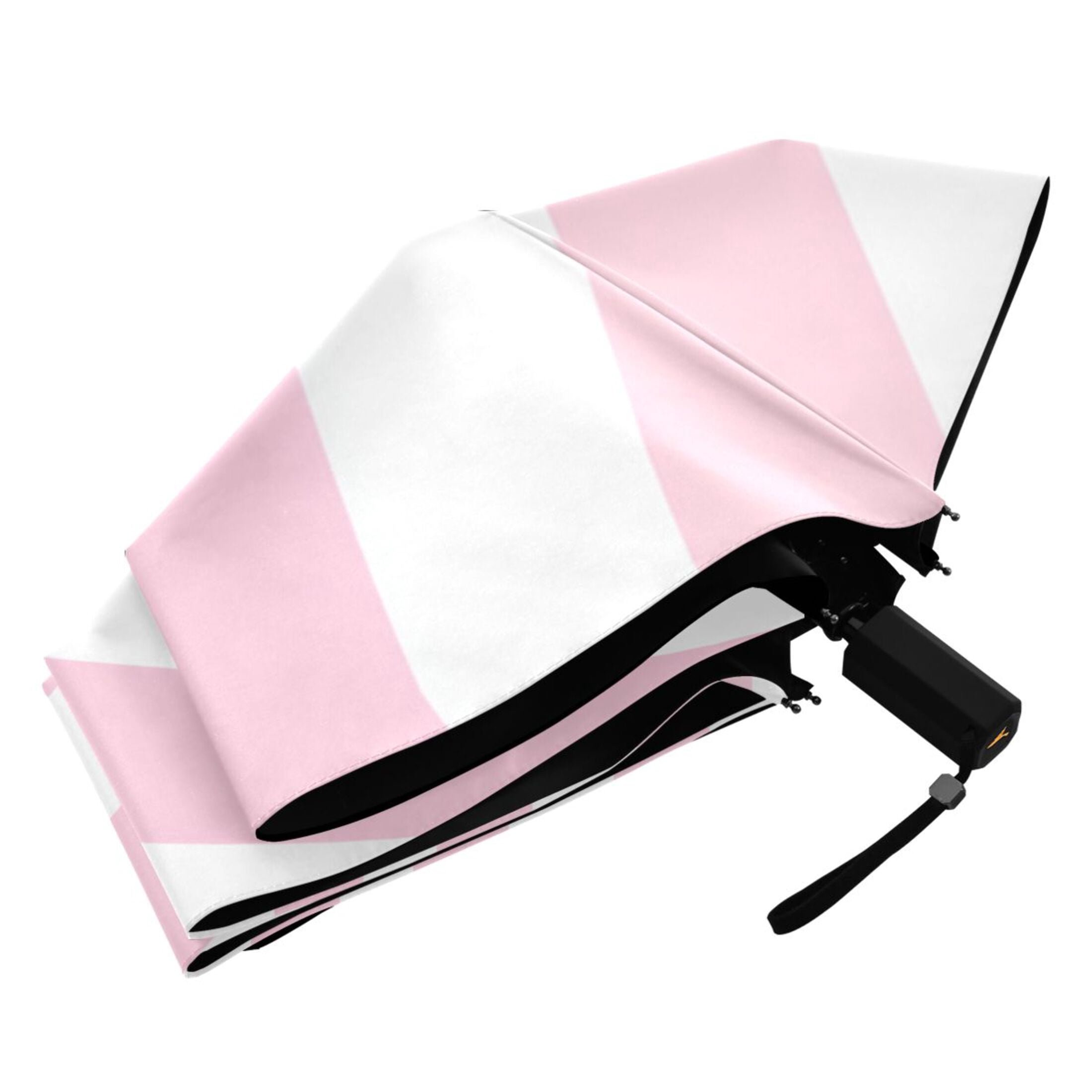 Compact Sun Umbrella Windproof Travel Umbrellas for Rain Strong Portable UV Protection Pale Pink and White Striped