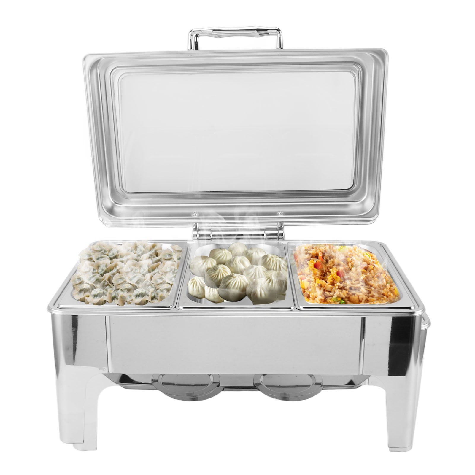 Narra Lot De 4 Plats Chauffe-aliments 9L - Acier Inoxydable, Pliables - Pour Buffet, Mariage, Fête - 2