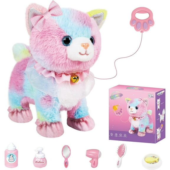 TYMZDYN Plush Pet Toy Cat with Remote Control Leash Electronic Plush Toy Cat Walks, Barks, Wags Tail and Nods Includes Puppy Accessory for Girls Ages 3 !