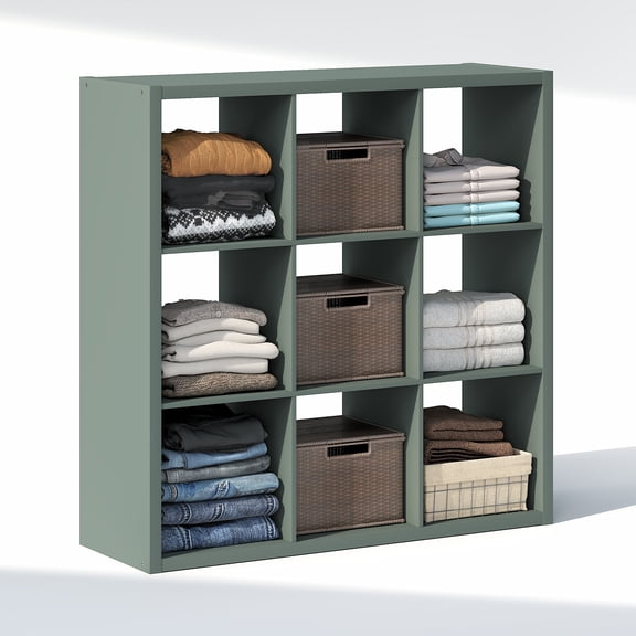 Furinno CUBIC 9-Cube Closet Organizer Open Shelf Extra Thick Frame Sage Green