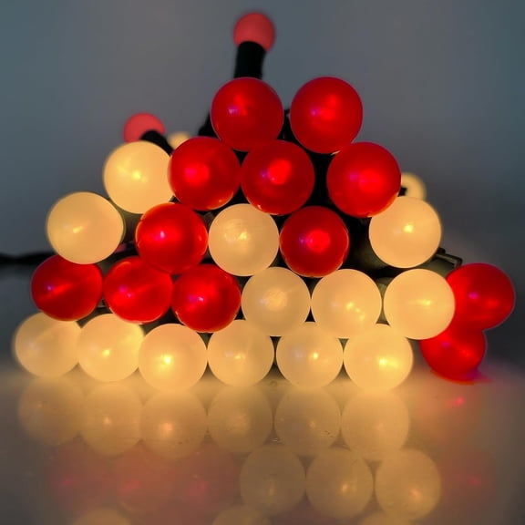 Round Christmas Decoration Lights 13.5Ft G15 Red and White Christmas Lights 50 LED Shatterproof Mini Globe String Light, Plug in Vintage Xmas Light for Indoor Outdoor Wreath Porch Patio Tree Decor