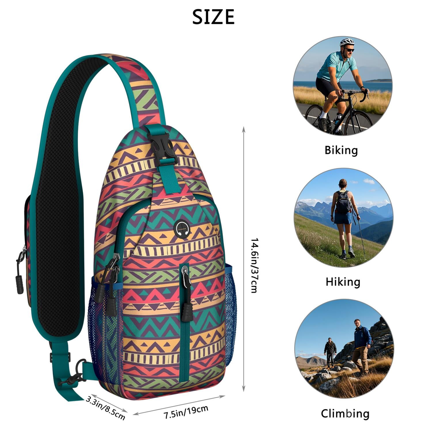 Floral Sling Backpack Retro Ethnic Crossbody Daypack Lightweight with Adjustable Strap