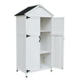 thumbnail image 2 of Spacious White Fir Wood Storage Shed, 67-Inch Tall with Dual Doors, Triangular Roof, and 4 Interior Compartments for Organized Garden Tool Storage, 2 of 9