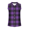 thumbnail image 5 of QUNYINEY Plaid Womens Button Down Blouse Casual Sleeveless Collared Tops Loose Shirts, 5 of 6