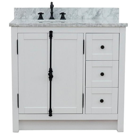 Plantation Solid Wood Vanity with Left Oval Sink in White/Glacier Ash