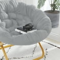 thumbnail image 3 of Flash Furniture Gwen 38" Oversize Portable Faux Fur Folding Saucer Moon Chair for Dorm and Bedroom, Gray Faux Fur/Soft Gold Frame, 3 of 12