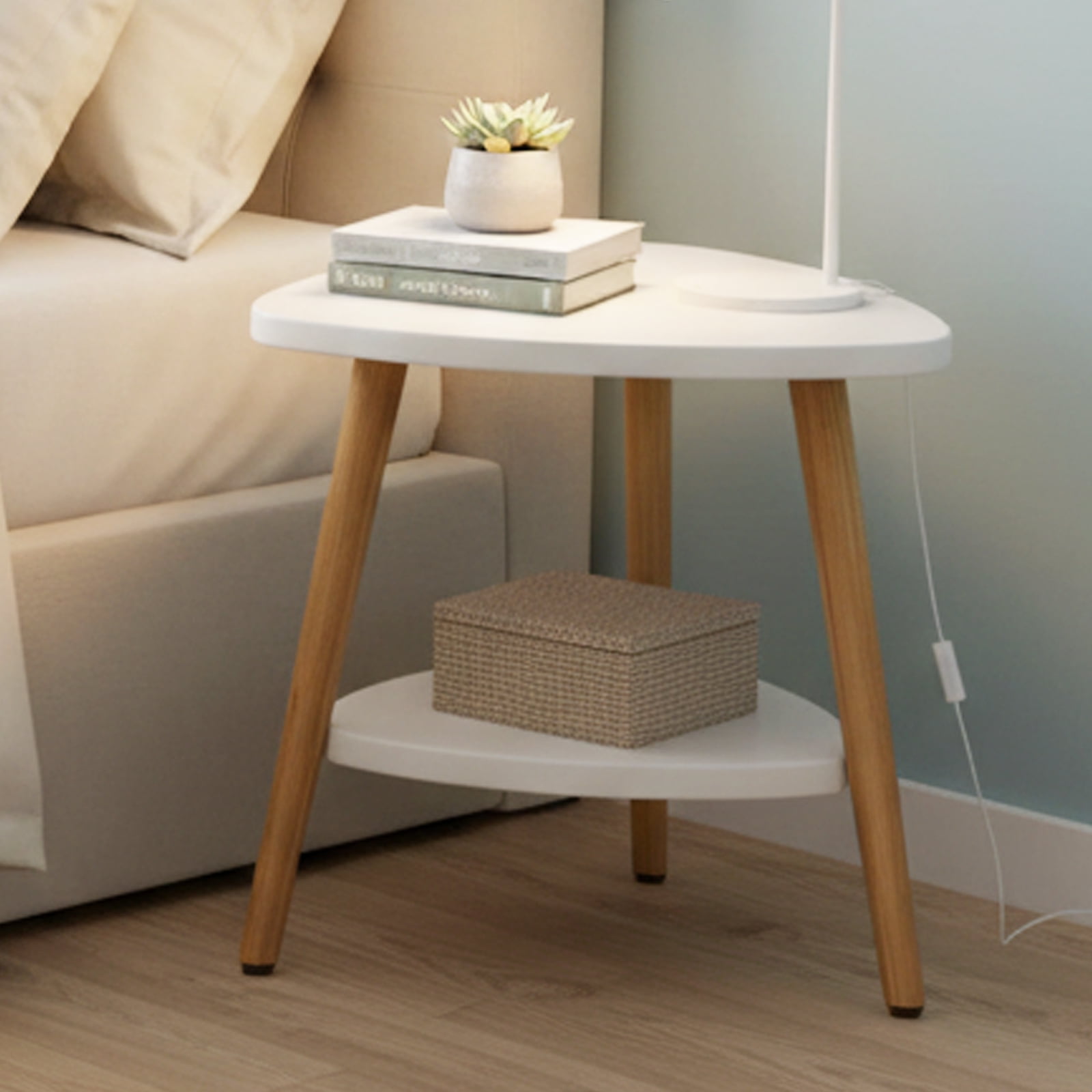 HDUTNGISN 2-Tier Coffee Table, Modern End Table & Bedside Table for Small Spaces, Indoor & Outdoor Side Table for Porch Backyard Livingroom Bedroom,White