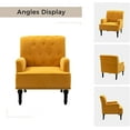 thumbnail image 4 of Upholstered Club Armchair Velvet Lounge Accent Chair Single Sofa Button Nailhead Wooden Legs Living Room Bedroom Mustard, 4 of 6