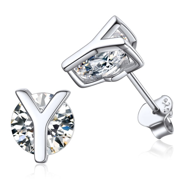 Pendientes de botón PROSTEEL inicial de Plata esterlina para mujer letra Y circonita cúbica