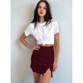 thumbnail image 6 of Women'S Satin Lace Trim High Waist Split Hem Bodycon Mini Short Skirt Wine Red L, 6 of 9