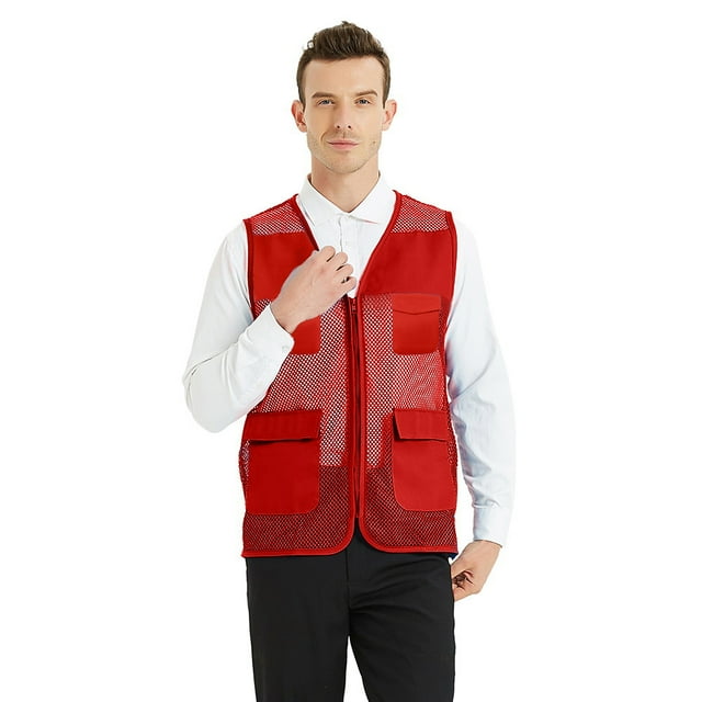 TOPTIE Adult Mesh Vest Zipper Supermarket Team Volunteer Multi-pocket Uniform Vest