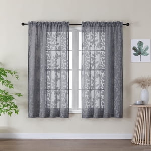 OVZME Darla Sheer Curtains 54 Inch Length, Charcoal Grey
