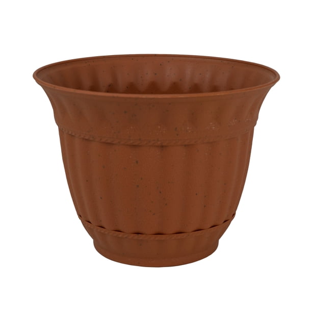 6 Inch Plastic Flower Pot Sienna Burn Decorative Attached