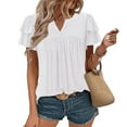 thumbnail image 2 of WCMZJ Women's V Neck Shirts Dressy Casual Ruffle Sleeve Blouses Loose Fit Pleated Front Summer Tunic Tops White 2XL, 2 of 7